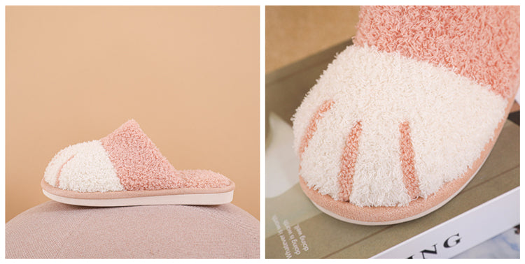 BEVERGREEN Winter Cute Cat Paw Designer House Women Fur Slippers Floor Mute Bedroom Lovers Warm Plush Shoes Indoor Fluffy Slides