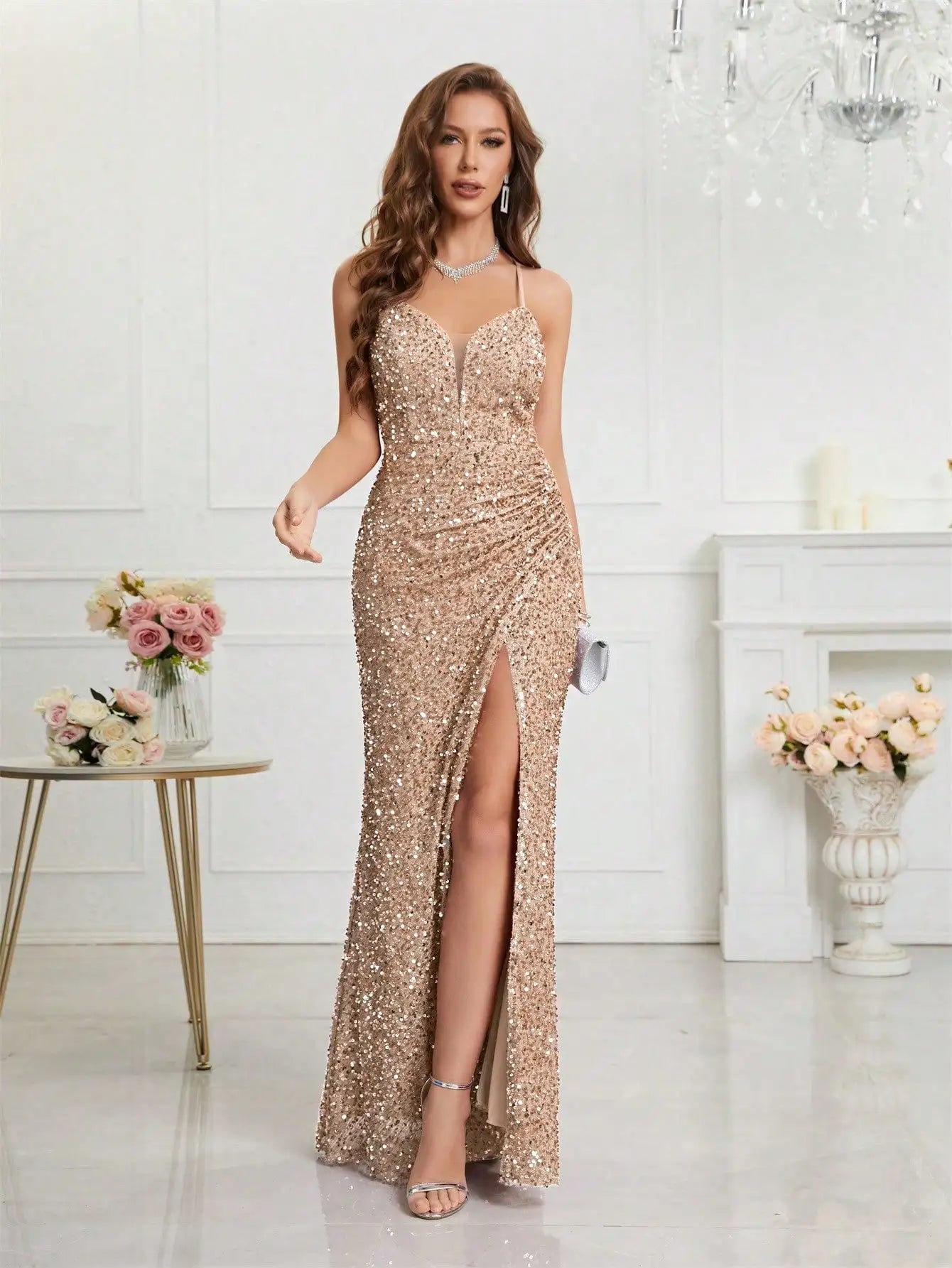 Unithorse Split Thigh Sequin Cami Women Dress