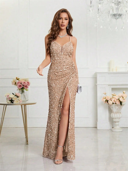 Unithorse Split Thigh Sequin Cami Women Dress