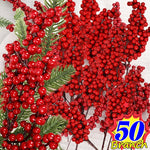 50/1branch Christmas Artificial Berries Stem Red Holly Berry Fake Flowers Plant for Xmas Tree New Year Party Home Decor Ornament