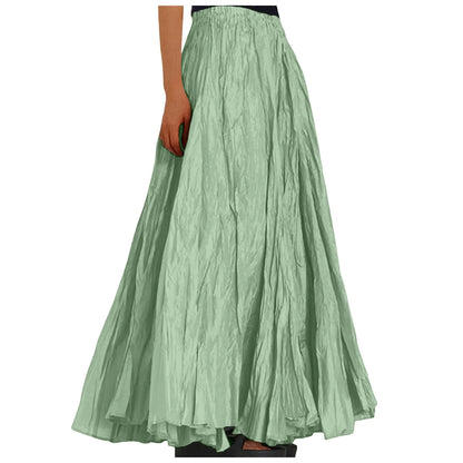 Women's Fashion Skirt Casual High Waist Ruched Soild Color Vintage Loose Beach Holiday Big Swing Wrap Hip Versatile Long Skirt