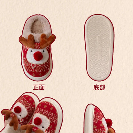 2024 New Christmas Cotton Slippers For Woman Cute Cartoon Deer Anti-slip Girls Indoor Home Floor Shoes Fashion Party Slides