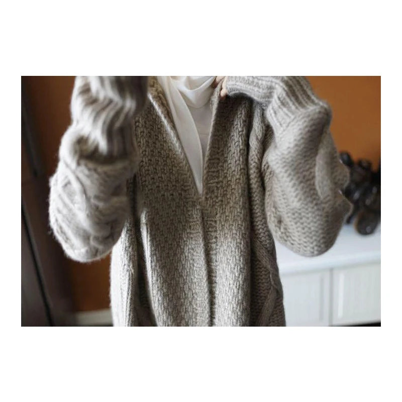 Women Sweater Midi Cardigans Autumn Winter 2023 Knitted Jackets Korean Loose Oversized Long Sleeve Casual Hooded Coats Basic New