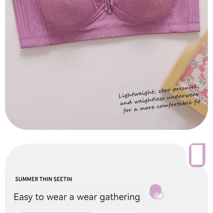 New Large Size Sexy Luxury Lace Non-steel Ring WOMEN'S Bra Push up Comfortable Four Rows of Buckle Thin Section Ladies Underwear
