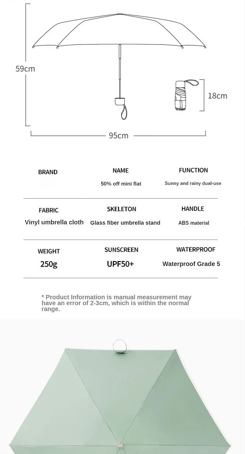 Mini Sun Umbrella Pocket Rain Umbrella Vinyl Folding UV Ultraviolet Protection Sun Shade Pocket Parasol Capsule