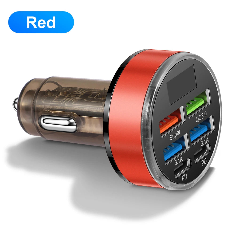 Total 100W Car Charger 6 Ports USB C Charger PD Fast Charging for iPhone 15 14 13 Pro Max Xiaomi 14 13 Samsung