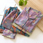 2024 Japanese Spring and Autumn New Women's Pajama Set 100% Cotton Vintage Long sleeved Pants Two Piece Set for Home Furnishings