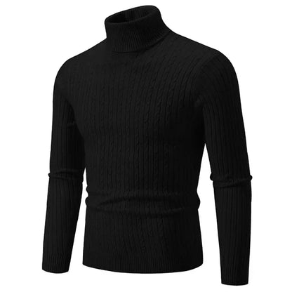 Men's High Neck Sweater Solid Color Pullover Knitted Warm Casual Turtleneck Sweatwear Woolen Mens Winter Outdoor Tops