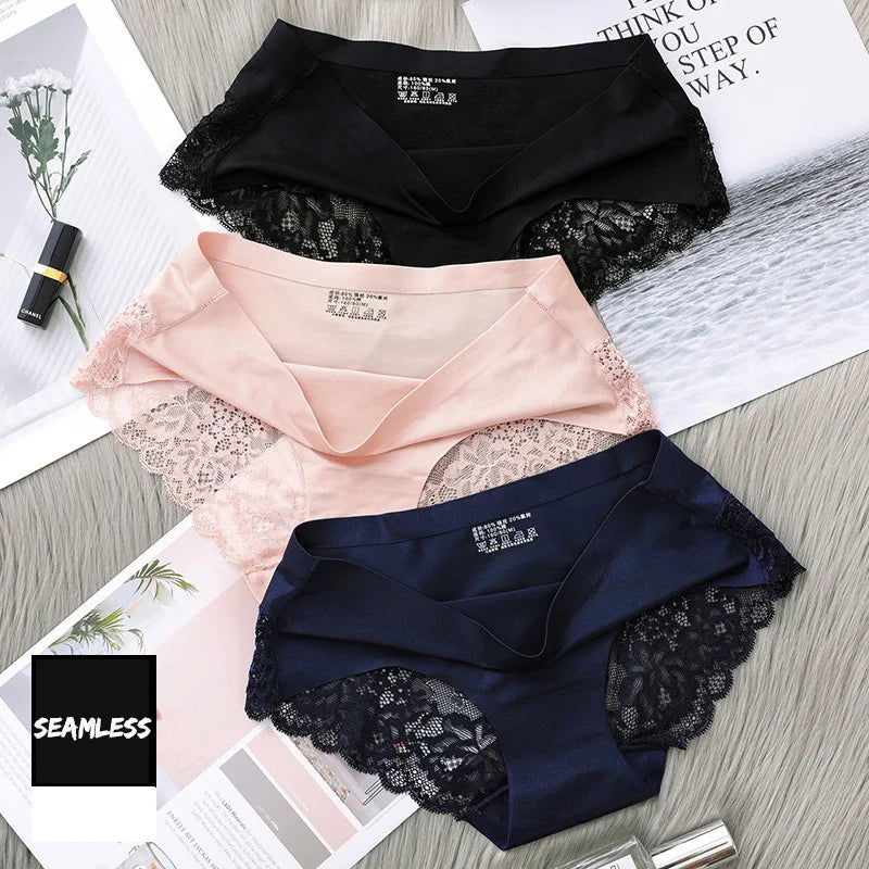 4Pcs Women'S Panties Exquisite Lace Underwear Silk Satin Sexy Seamless Girls Lingerie Female Briefs plus Size Comfort Underpants