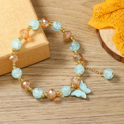 Pop minimalist and personalized crystal internet celebrity butterfly bracelet with colorful beaded design, fashionable bracelet