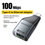 Essager Type-C to Ethernet Adapter 100/1000Mbps Gigabit High-Speed RJ45 To Type-c Adapter For MacBook Laptop Wired Network Card