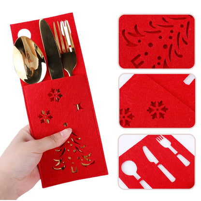 4Pcs Xmas Cutlery Bag Tableware Fork Knife Storage Organizer Dinnerware Cover For Christmas Navidad New Year Table Decorations