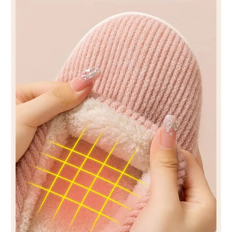 House Fuzzy Slipper Women Striped Winter Warm Fur Plush Non Slip Grip Indoor Lazy Soft Female Thermal Home Shoe Flat Male Men