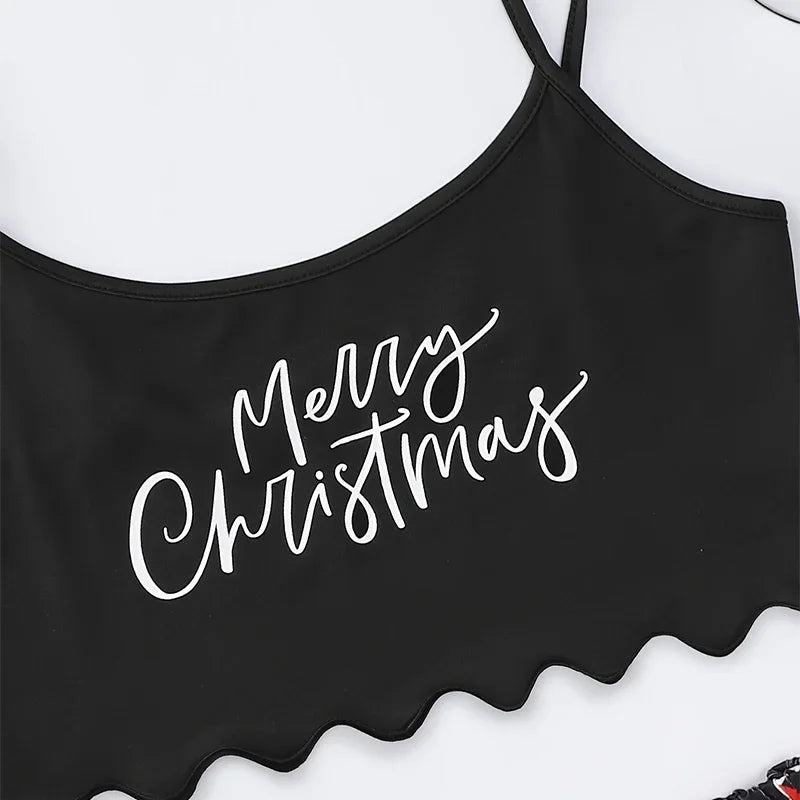 New Women's Christmas Pajama Set Thin Suspender Top with Santa Claus Printed Shorts Casual Homewear Suspender Shorts