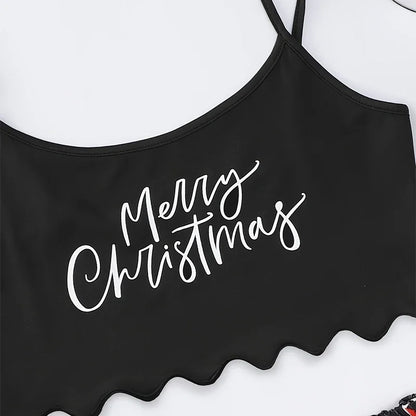 New Women's Christmas Pajama Set Thin Suspender Top with Santa Claus Printed Shorts Casual Homewear Suspender Shorts