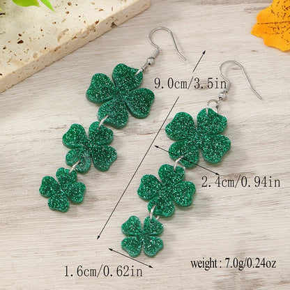 2PCS St. Patrick's Day Clover Love Flow Sequins Horseshoe Hollow Acrylic Earrings High end Carnival in Europe and America
