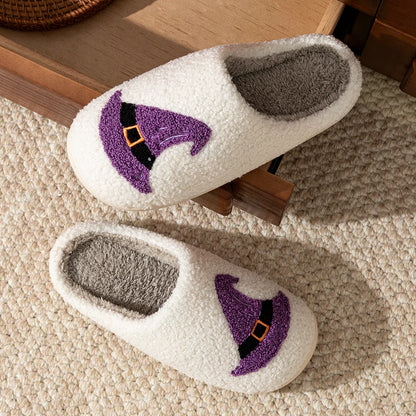Fashion Women's Slippers Halloween Purple Elegant Witch Hat Bedroom Warm Soft Breath Sole Anti-slip Concise Party Cotton Shoes