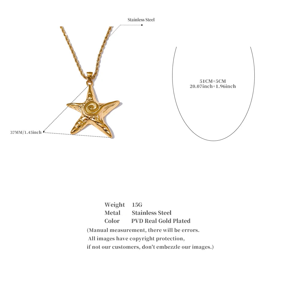 Yhpup 316L Stainless Steel Starfish Pendant Necklace Rust Proof Statement 18K Gold PVD Plated Individualistic Holiday Jewelry