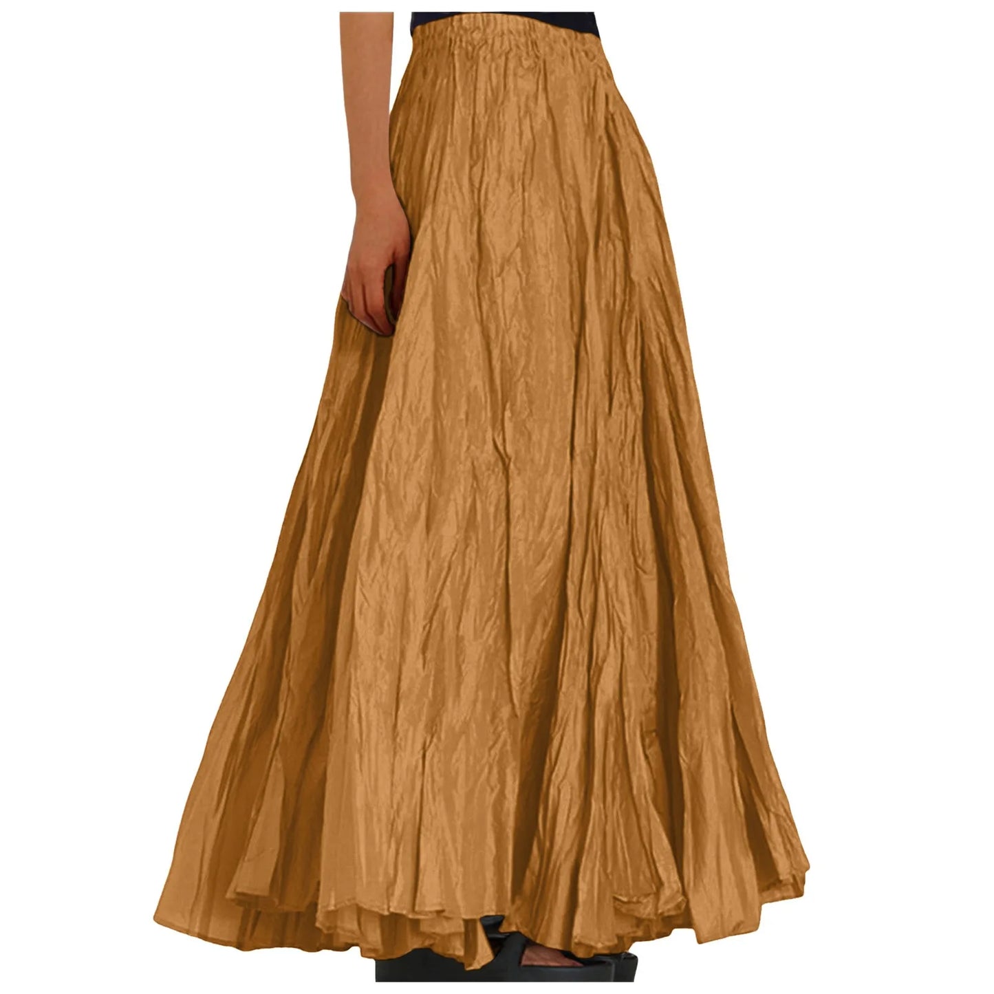 Women's Fashion Skirt Casual High Waist Ruched Soild Color Vintage Loose Beach Holiday Big Swing Wrap Hip Versatile Long Skirt