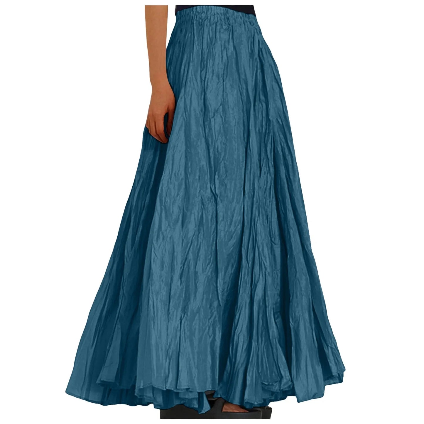 Women's Fashion Skirt Casual High Waist Ruched Soild Color Vintage Loose Beach Holiday Big Swing Wrap Hip Versatile Long Skirt