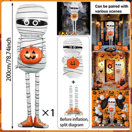Halloween Mummy Holding Pumpkin Aluminum Foil Balloon Black Orange Prank for Halloween Party Decoration Horror Elements Ornament