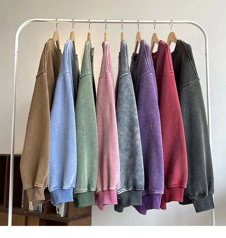 New Autumn Round Neck Washed  Men's Hoodie Sweatshirt  Couple Long Sleeve Loose Europe and America Street Boy Pullover Sweater