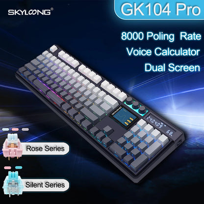 SKYLOONG GK104 Pro Full-Size 3-Mode Wireless Mechanical Keyboard with 2.0 Screen 3 Knobs Hot-Swappable Silent Switch PBT keycaps