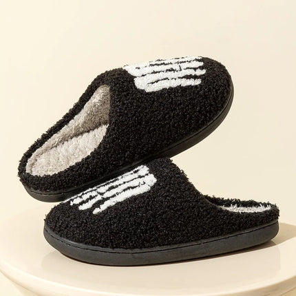 Fashion Halloween Slippers Indoor Warm Winter Cute Skull Toes Funny Women Slipper Soft Sole Anti-slip Home Plush Shoes for Gift