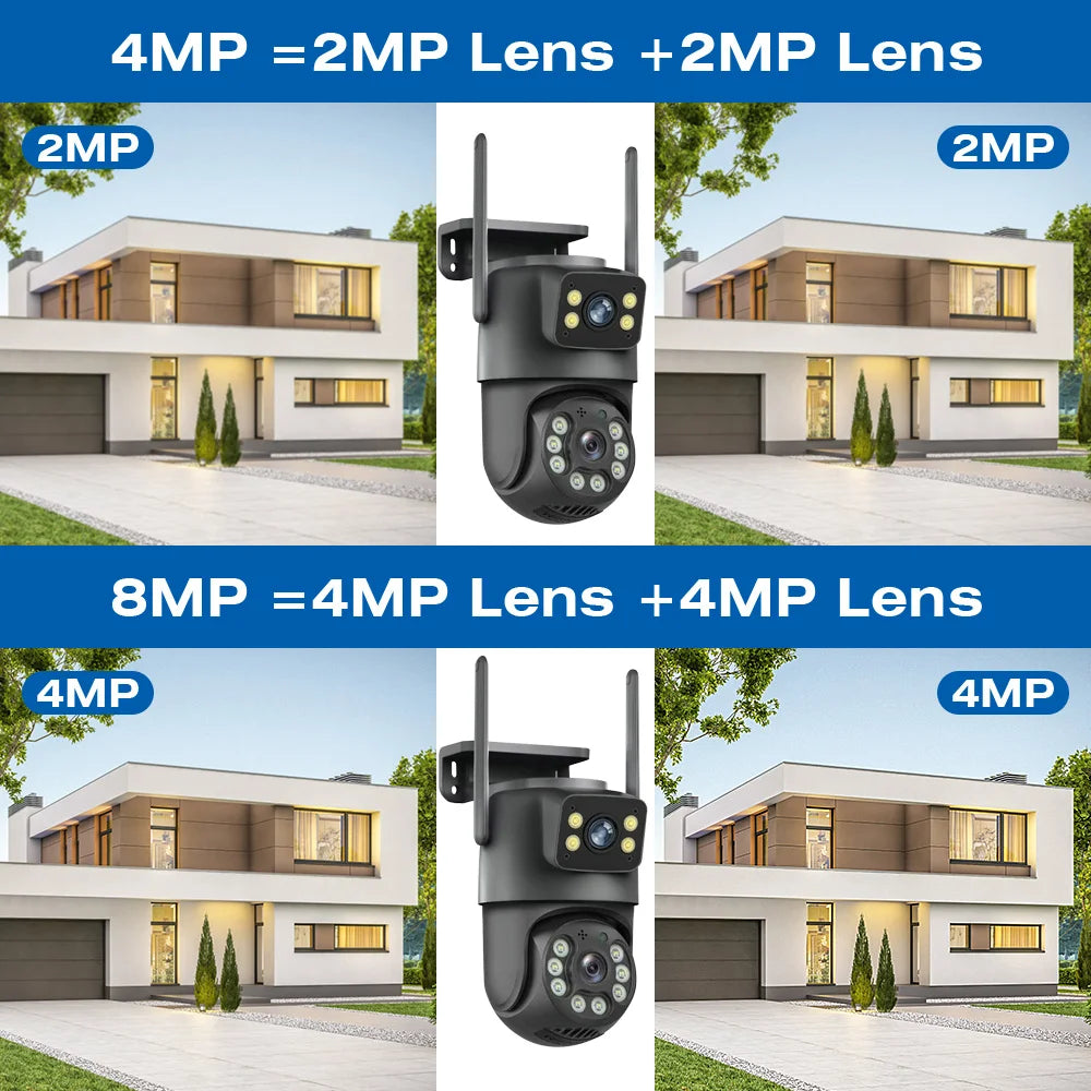 8MP WiFi Camera PTZ Dual Screens Auto Tracking Night Vision CCTV Surveillance Camera Outdoor 4MP Security IP Camera icsee