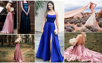 Women Spaghetti Strap Satin Prom Dresses Elegant Long A-line Simple Evening Party Gowns Dusty Pink Maxi Vestidos Gala 2024