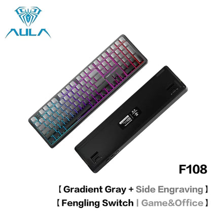 AULA F108Pro/F108 Wireless Bluetooth tri-mode connection, multi-functional display, Gasket structure, RGB lighting effects