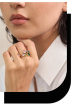 Yhpup Delicate Cubic Zirconia Heart Stainless Steel Gold Color Adjustable Fashion Open Ring High Quality Chic Charm Jewelry