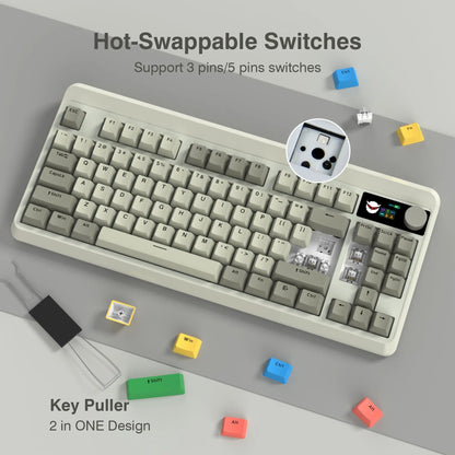 M87 Pro Hot-Swap Mechanical Keyboard Bluetooth/2.4GHz /USB-C Retro Keyboard TKL RGB Tri-Mode OLED Display Knob Gamer Keyboard