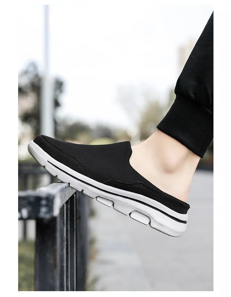 2024 Summer new breathable mesh shoes outdoor non-slip walking shoes comfortable sandals men half slippers casual loafers 35-48