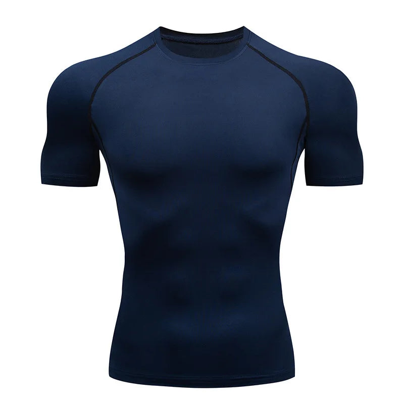 Men's Compression Top, Active Mid Stretch Breathable Moisture Wicking Workout T-shirt For Outdoor Sports