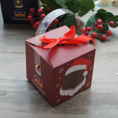 12pcs Christmas Paper Box with Window Handle Candy Box Soap Candle Cookie Candy Little Gift Packaging Party Favors Decor