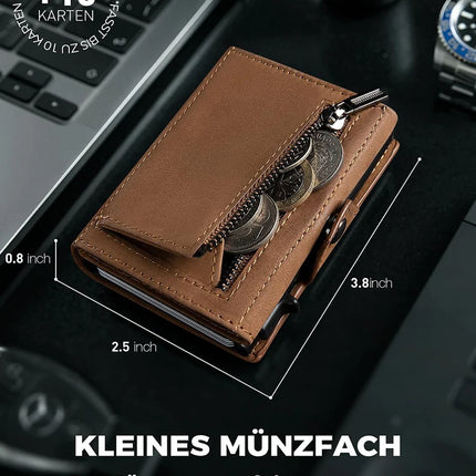 YATBEST Men's Leather Wallet With Coin Pocket AirTag Positioning Card Clip RFID Anti Magnetic Anti-Theft Card Swiping Bag
