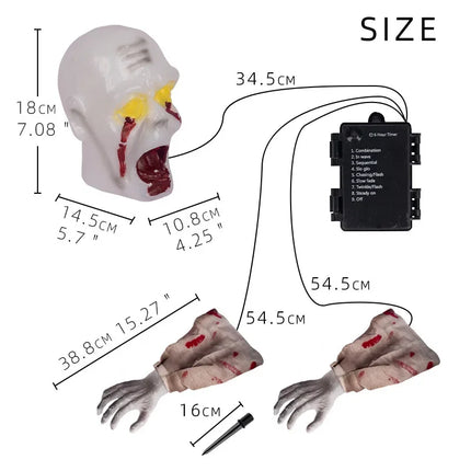 1PC Halloween Creepy Ghost Horror Ornament Glowing Skeleton Ground Plug Hands Set Warm Light Skeleton Decoration Street Lamp