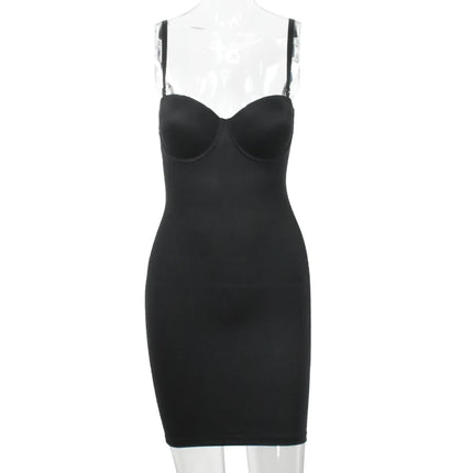 Slimming Full Length Shapewear Slips Nude Straight Tube Dress Body Shaper Women Skinny Under Dresses Underwire Cup Black