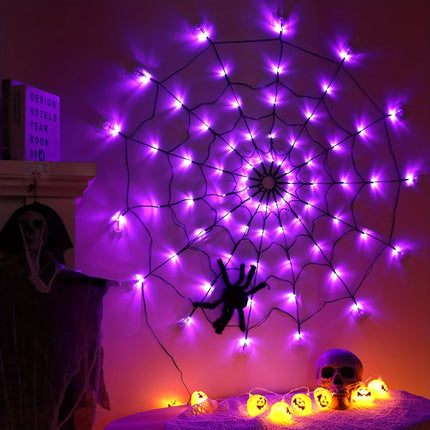 Halloween Spider Web Light w/ Giant Spider - 8 Modes, Remote Control, USB Powered for Spooky Indoor Outdoor Decor
