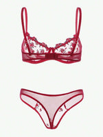 Women Floral Embroidory Underwear Set Sexy Lace Erotic Lingerie Female Bra And Brief Transparent Sensual Push Up Panty Patchwork