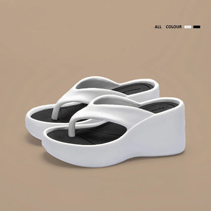 Women's Clip Toe Wedge Flip Flops 2024 Summer Chunky Platform Beach Sandals Woman Thick Sole High Heeled Eva Slippers Slides