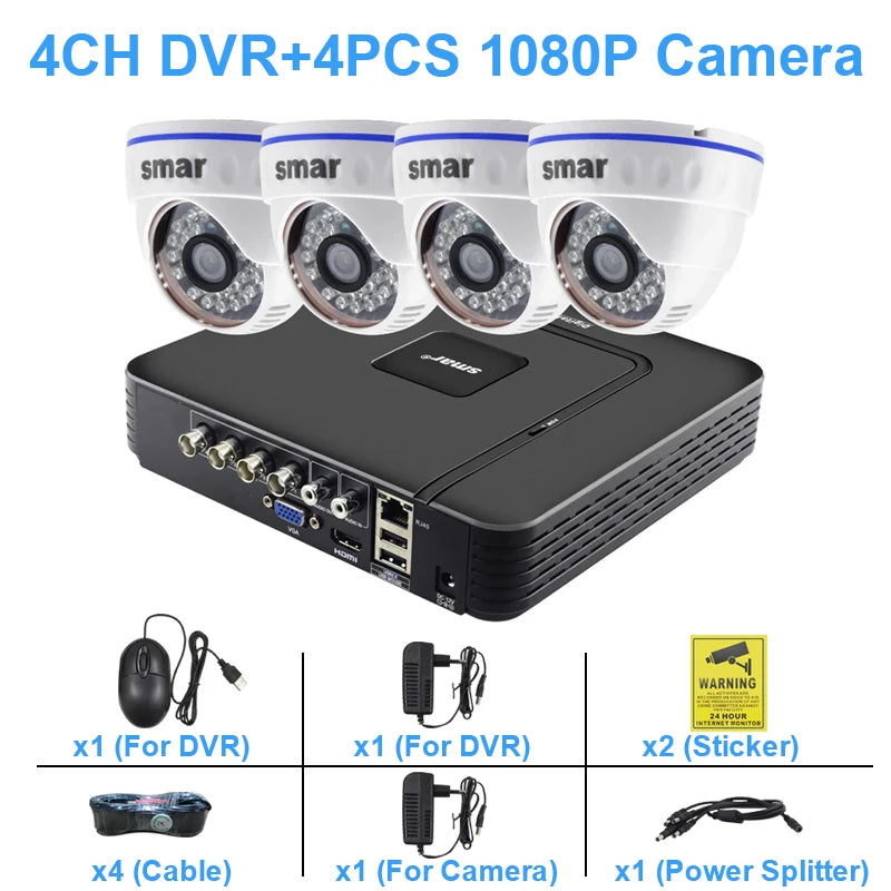 Smar 1080P Video Surveillance System 4CH H.264 CCTV HDMI DVR Security Kit Indoor Home Security Camera Day&Night Detect