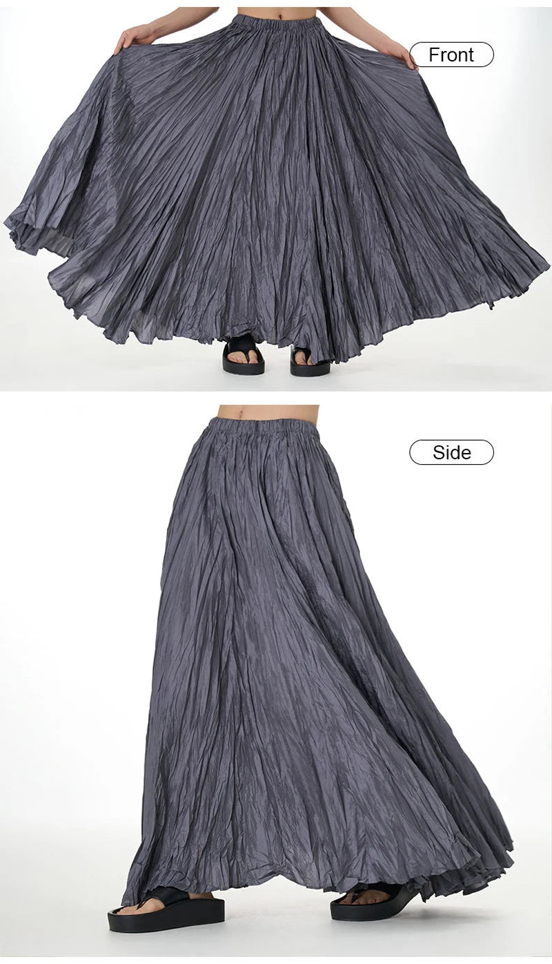 Casual Womens Solid A-Line Long Skirt Tulle High Waist Pleated Y2K Skirt Elegant Ladies Wild Dating Maxi Skirts Drop Streetwear