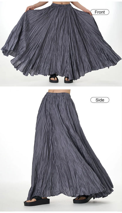 Casual Womens Solid A-Line Long Skirt Tulle High Waist Pleated Y2K Skirt Elegant Ladies Wild Dating Maxi Skirts Drop Streetwear