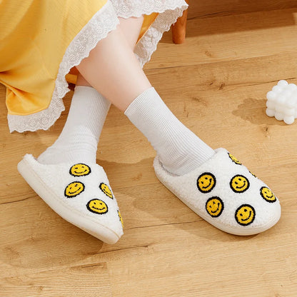 Little Cute Smile Women Slippers Houseshoes House Smile Face Ladies Indoor Winter Fluffy Cozy Home Comfy Shoes