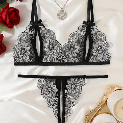 Women Sexy Lingerie Bra Thongs Sets Ultrathin Lace Lingerie Set Temptation Erotic Open Bra Crotchless Outfits For Pretty Girls