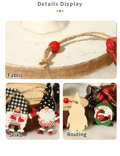 9/12pcs Christmas Dwarf Wooden Pendant Christmas Tree Hanging Ornaments New Year 2024 Christmas Gift Decorations Noel Home Decor