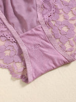 1 Set Elegant Erotic Lace Embroidery Breathable Fabric Lingeries : Push-Up Bra, Low Waist Sheer Panty - Ultimate Valentine's Day