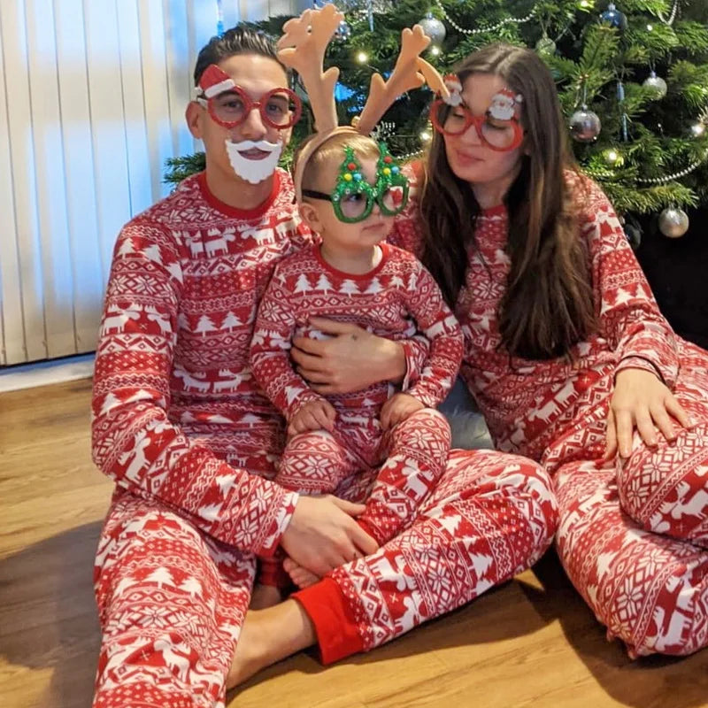 Family Christmas Pajamas 2024 Elk Print Matching Outfits Mother Daughter Look Pijama Children Pajama Set Winter Loungewear Pjs